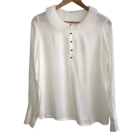 minimum flowy long sleeved blouse ruffled collar white small/euro 36 - Picture 2 of 12